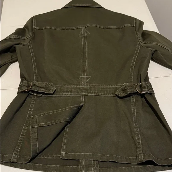 Women Utility Field Safari Cotton Olive Cinched Waist military Jacket Med - Picture 13 of 16